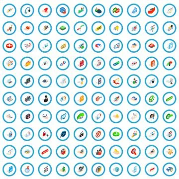 100 security icons set, isometric 3d style Stock Illustration