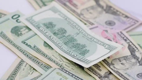 100$ selective focus Video stock 255661499