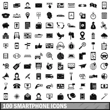 100 smartphone icons set, simple style Stock Illustration