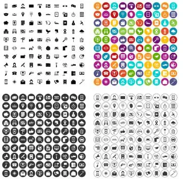 100 smartphone icons set vector variant Stock Illustration