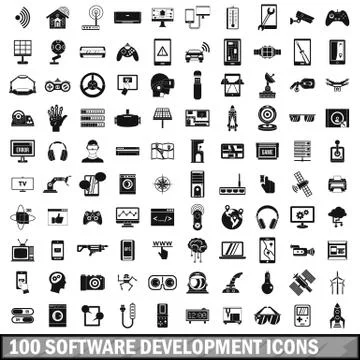 100 software development icons set, simple style Stock Illustration