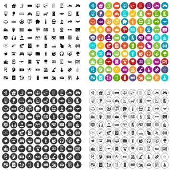 100 software development icons set variant Stock Illustration