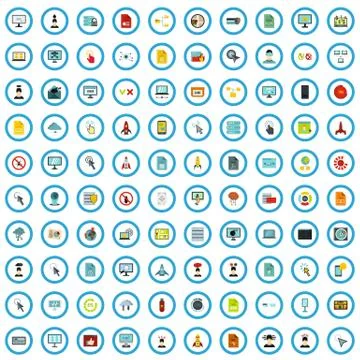 100 software development icons set, flat style イラスト素材