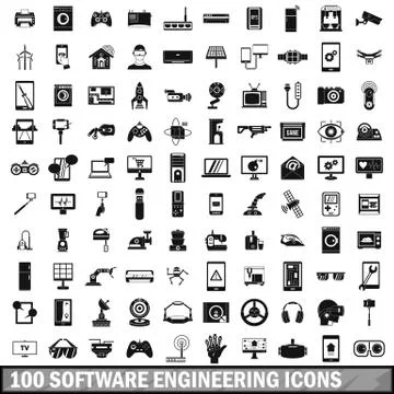 100 software engineering icons set, simple style Stock Illustration
