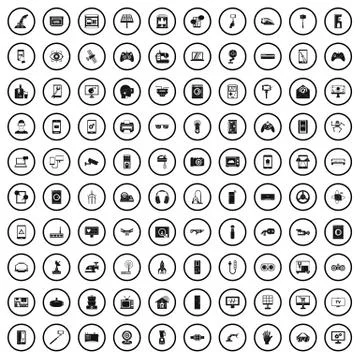 100 software engineering icons set, simple style Stock Illustration