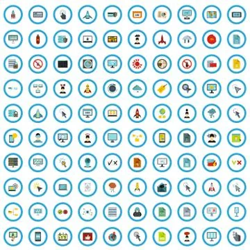 100 software icons set, flat style Illustrazione stock