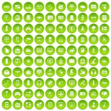 100 software icons set green circle Stock Illustration