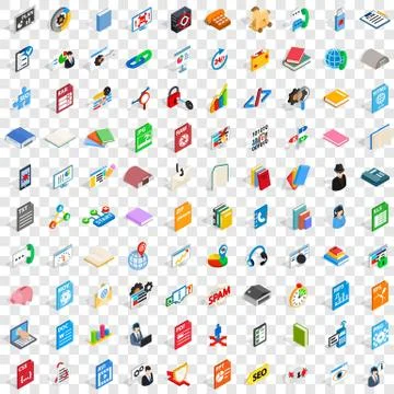 100 software icons set, isometric 3d style Ilustração Stock