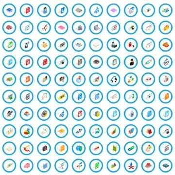 100 software icons set, isometric 3d style Ilustração Stock