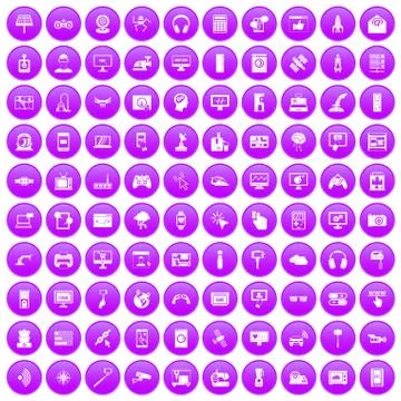 100 software icons set purple Stock Illustration