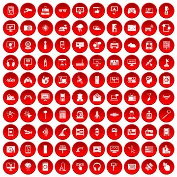 100 software icons set red Stock Illustration