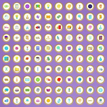 100 solution icons set in cartoon style イラスト素材