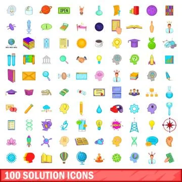100 solution icons set, cartoon style イラスト素材