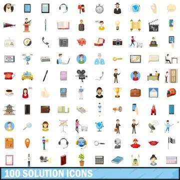 100 solution icons set, cartoon style Stock Illustration