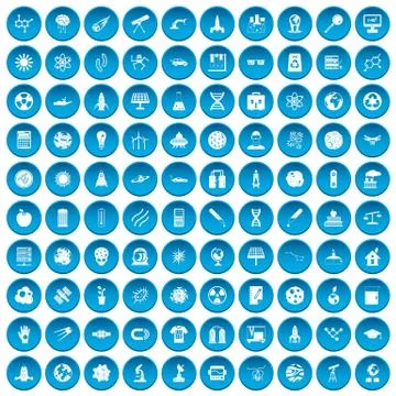 100 space technology icons set blue イラスト素材