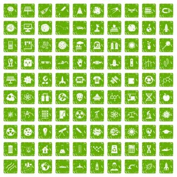 100 space technology icons set grunge green Illustrazione stock