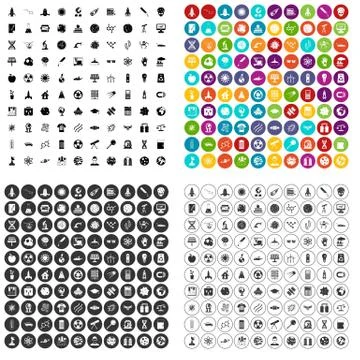 100 space technology icons set vector variant 库存插图