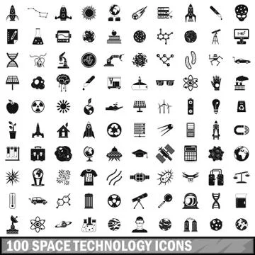 100 space technology icons set, simple style イラスト素材