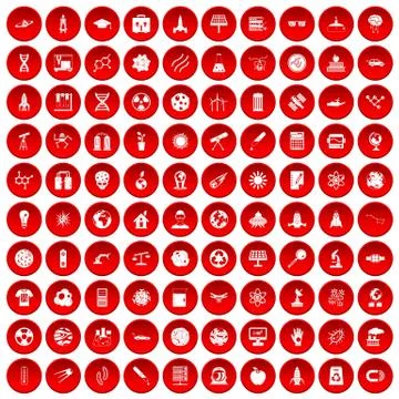 100 space technology icons set red Stock Illustration