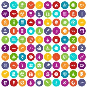100 space technology icons set color Illustrazione stock