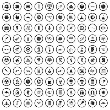 100 space technology icons set, simple style 스톡 일러스트