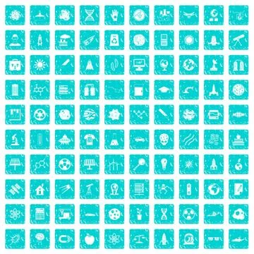 100 space technology icons set grunge blue イラスト素材