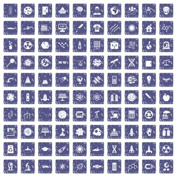 100 space technology icons set grunge sapphire 스톡 일러스트