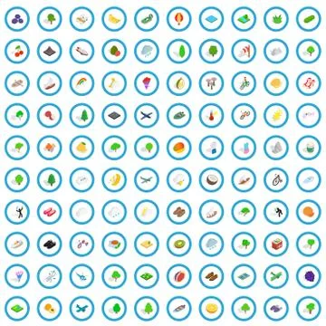 100 spring icons set, isometric 3d style Stock Illustration