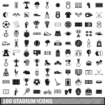 100 stadium icons set, simple style Stock Illustration