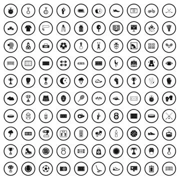 100 stadium icons set, simple style Stock Illustration