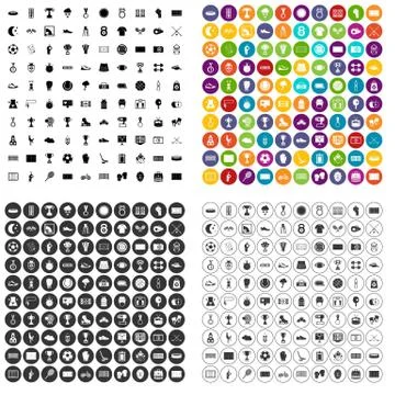 100 stadium icons set vector variant Stock Illustration