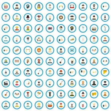 100 stage actor icons set, flat style イラスト素材