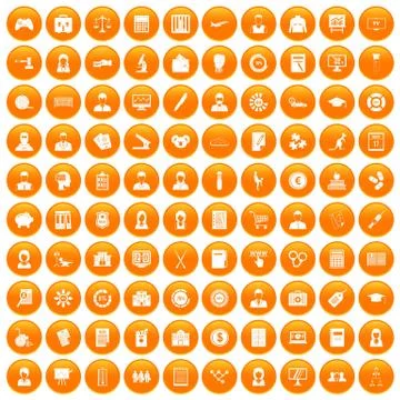 100 statistic data icons set orange イラスト素材
