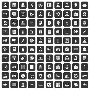 100 statistic data icons set black Stockillustratie