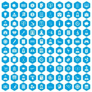 100 statistic data icons set blue イラスト素材