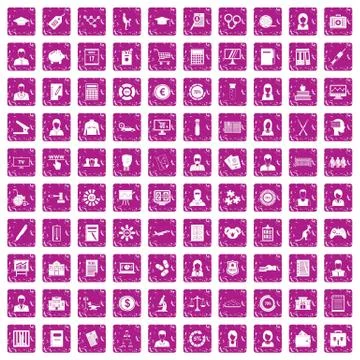 100 statistic data icons set grunge pink イラスト素材