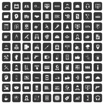 100 support icons set black Stock Illustration
