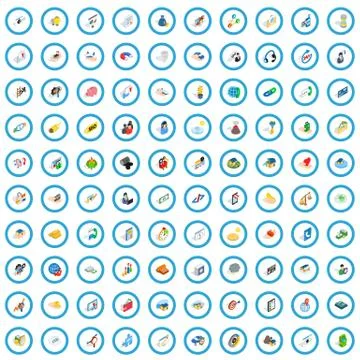 100 support icons set, isometric 3d style Stock Illustration