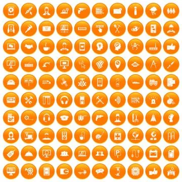 100 support icons set orange 库存插图