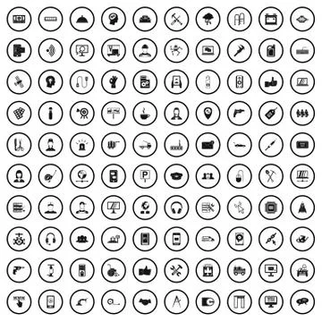 100 support icons set, simple style Stock Illustration