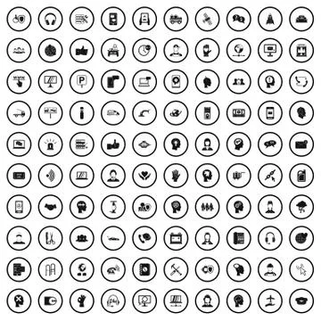 100 support network icons set, simple style 스톡 일러스트