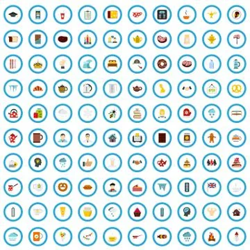100 tea icons set, flat style 스톡 일러스트