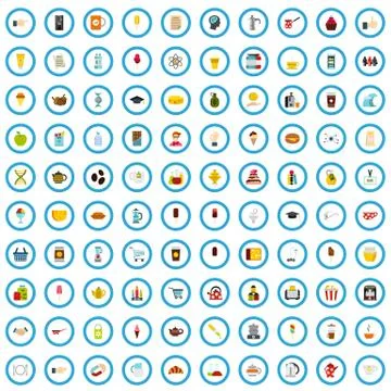 100 tea mastery icons set, flat style 스톡 일러스트