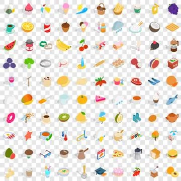 100 tea time icons set, isometric 3d style Stock-Illustration