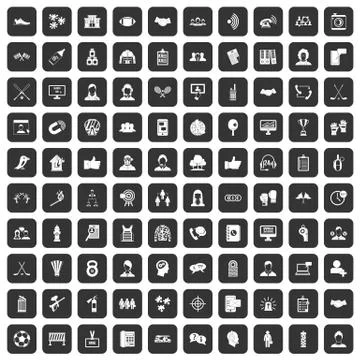 100 team icons set black Illustrazione stock
