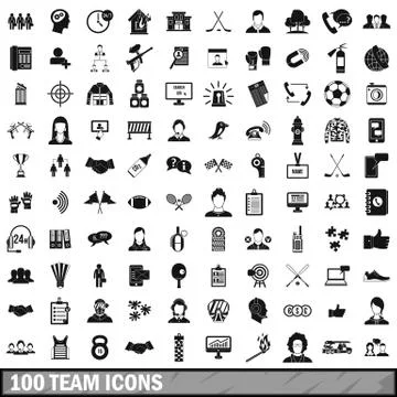 100 team icons set, simple style Illustrazione stock