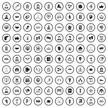 100 team icons set, simple style Illustrazione stock