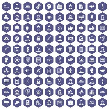 100 team work icons hexagon purple Stock Illustration