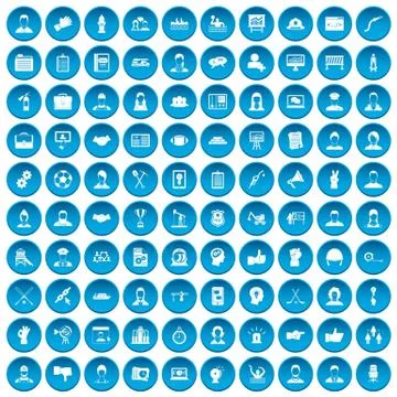 100 team work icons set blue Stock Illustration