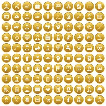100 team work icons set gold Stock Illustration